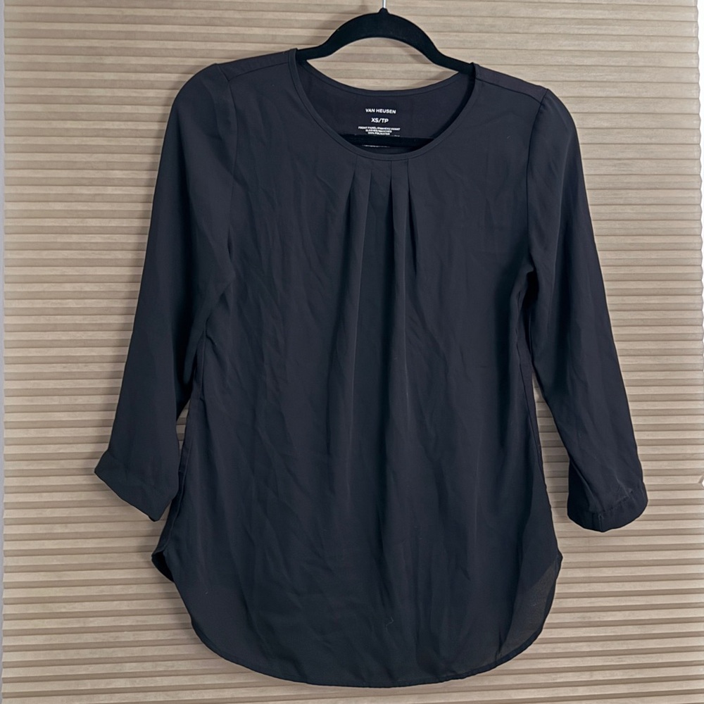 Van Heusen Charcoal Pleated Blouse – XS/TP – Work, Office, Professional Top